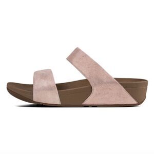 Fitflop Shimmy Rose Gold Suede Leather Shimmering 2 Strap Slide Sandals 6